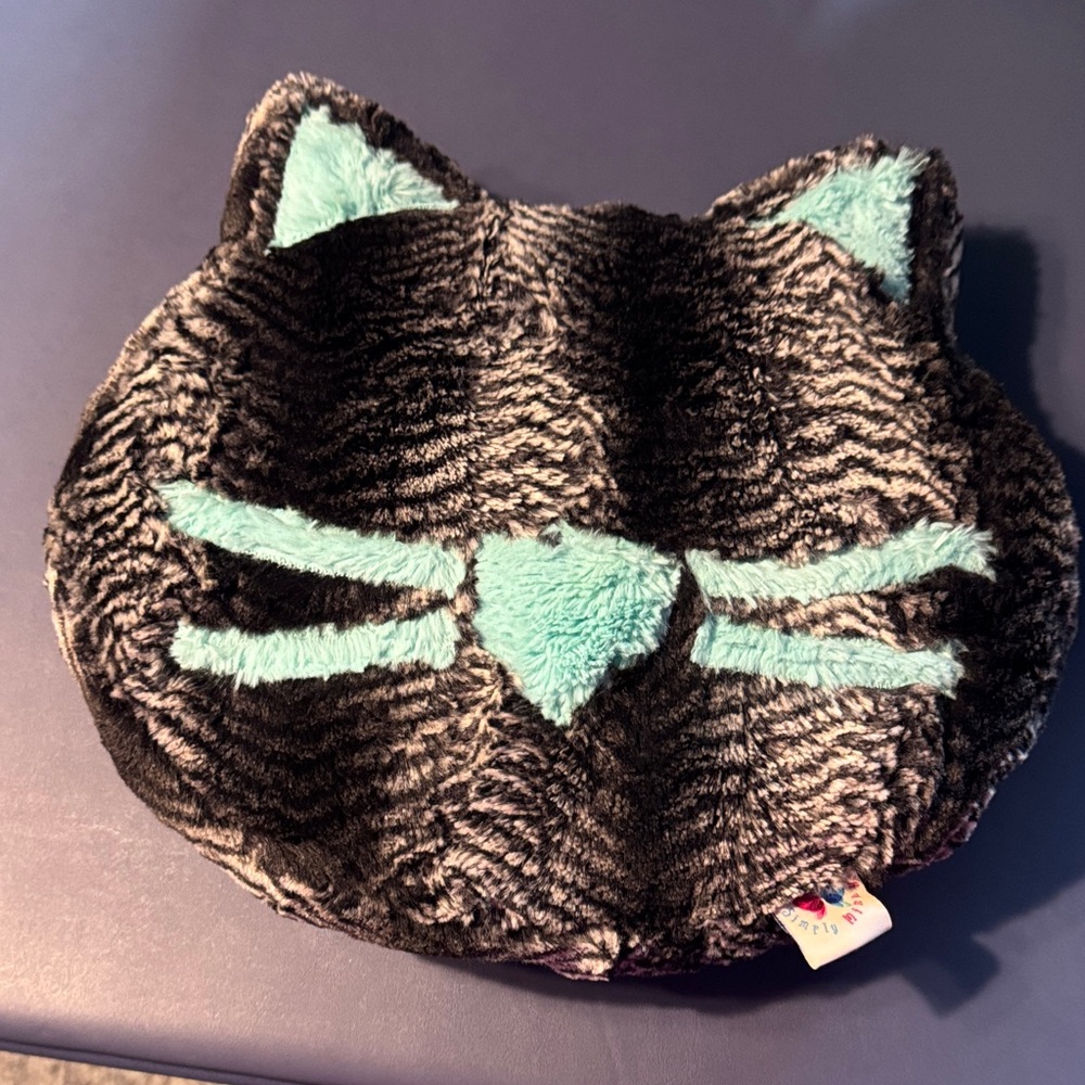 Plush Cat Face Accent Pillow - Black and Teal